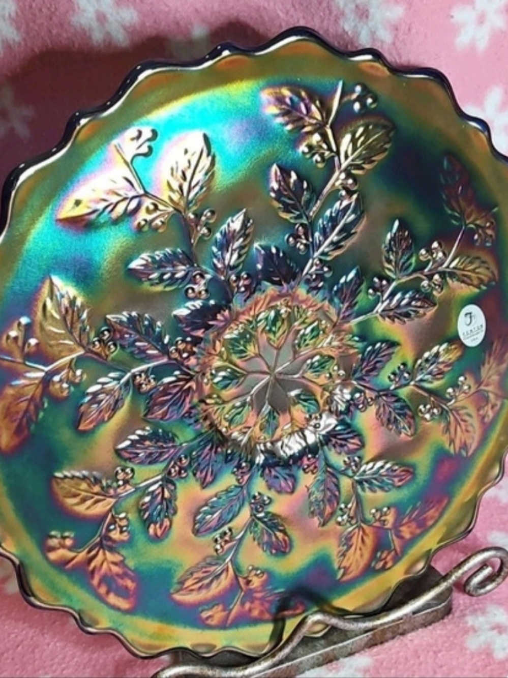 Fenton Holly Pattern Carnival Glass Plate - Milestone Collection